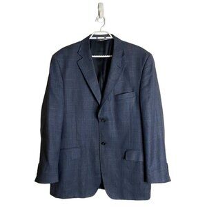 Joseph & Feiss Men's Blue Plaid Notch Lapel Wool Blazer